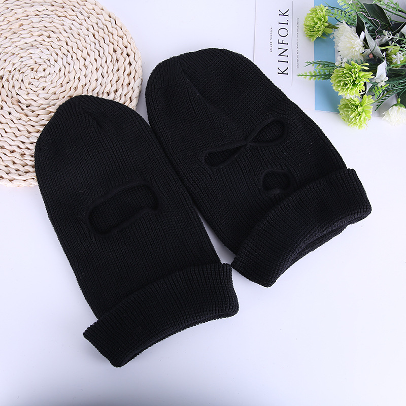 Black hooded cap for cycling, single hole, three holes with holes, double-layer special hat, men's face protection hooded cap, export version details Picture