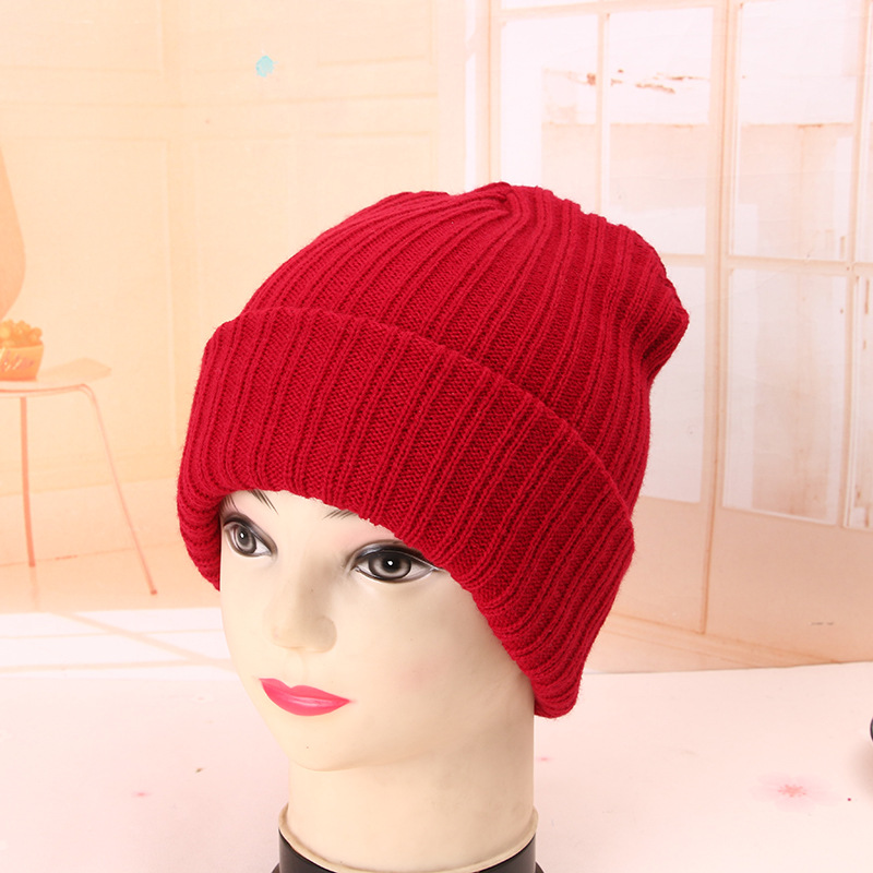 Wholesale of thickened knitted hats for autumn and winter in mixed colors for men and women, and fashionable Korean-style knitted hats with rolled edges for women Specification image