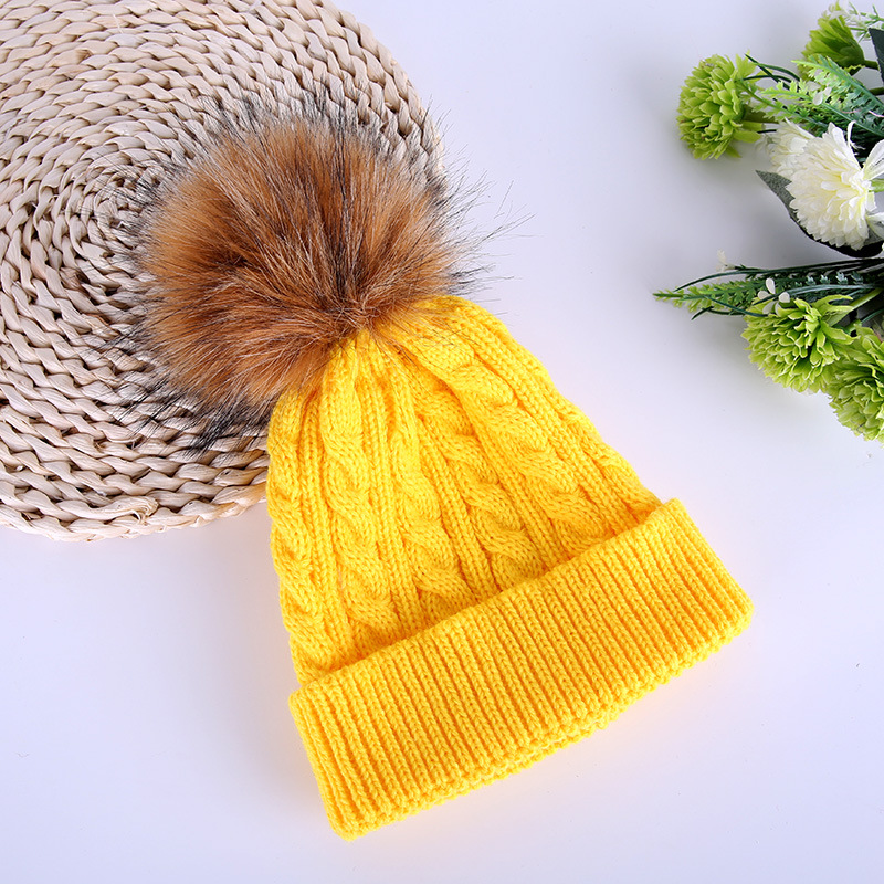 The new winter Korean version of the faux mink fur ball children's woolen cap is now available with a detachable large fur ball knitted cap strap and snap fasteners Application Scenario