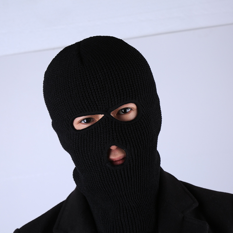Black hooded cap for cycling, single hole, three holes with holes, double-layer special hat, men's face protection hooded cap, export version Application Scenario