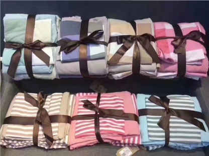 Non-printing washed cotton 4-piece Japanese checkered good style kit 4-piece striped set