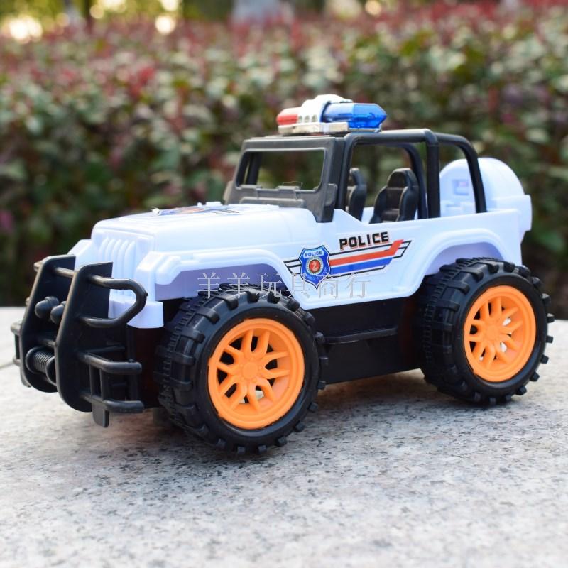 男孩女孩电动万向轮警车110越野车模型仿真儿童音乐灯光玩具车