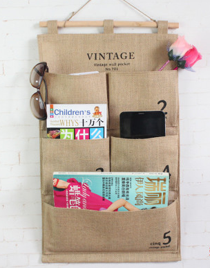 Wall-mounted jute fabric hanging storage bags, mobile phone hanging bags, dormitory storage hanging bags Application Scenario