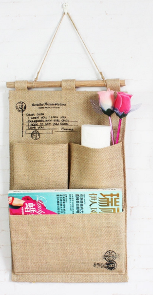 Wall-mounted jute fabric hanging storage bags, mobile phone hanging bags, dormitory storage hanging bags Specification image
