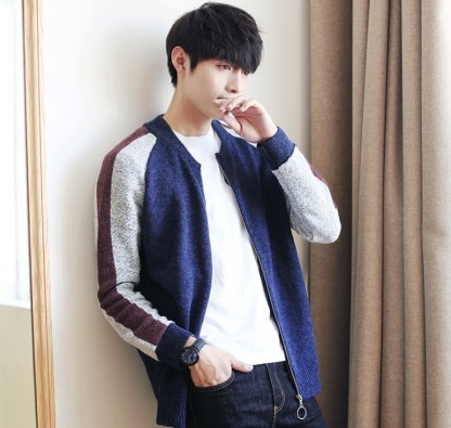 Men's sweater knitted cardigan fashion trend men's sweater Korean version of youth long sleeve sweater warm coat