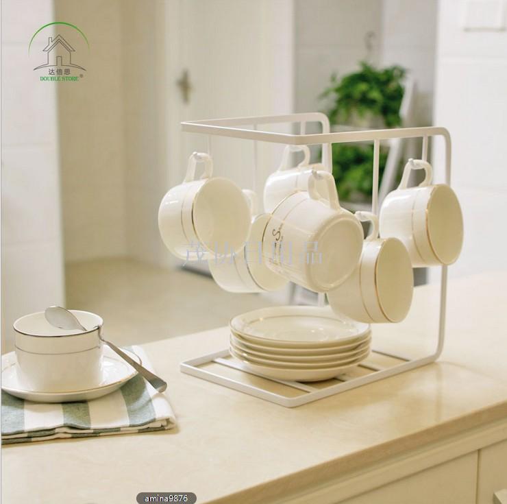 6-hook coffee cup holder with tray for storage in the living room and kitchen. Coffee cup holder with handle for storage Application Scenario