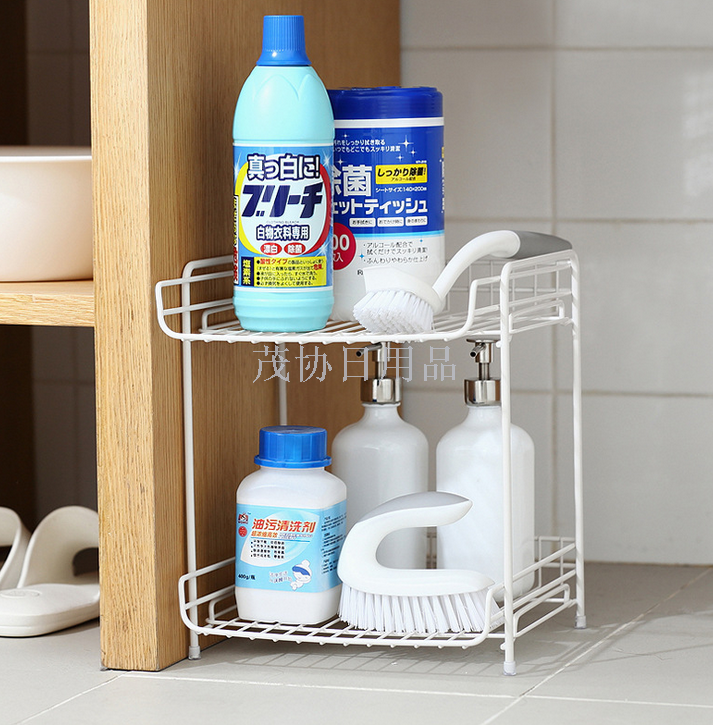 Double layer storage rack iron art storage rack furniture desk kitchen bedroom storage rack Japanese style