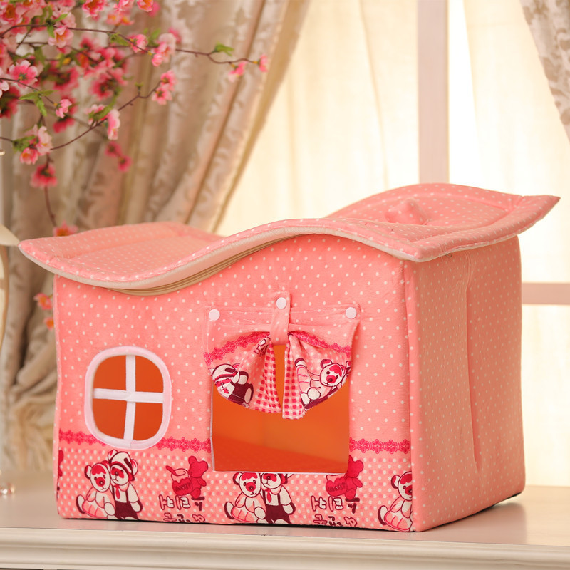 Pet dog bed house, dog bed, cat bed, door curtain, wave house, winter warm bed with cushion, velvet large bed details Picture