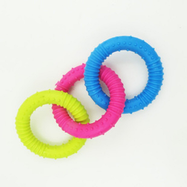 Yabei Pet Threaded three-ring three-color TPR rubber pet bite resistant rubber toy, environmentally friendly and non-toxic dog toy products details Picture