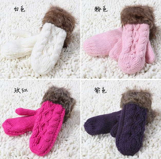 冬季毛口针织女工可爱服饰手套麻花加厚女式仿毛暖手套