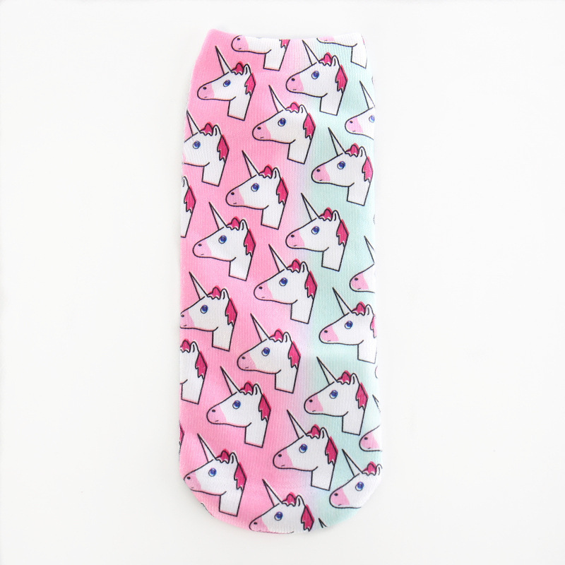 独角兽印花袜unicorn动物表情emoji3D数码印花袜子个性船袜短袜子产品图