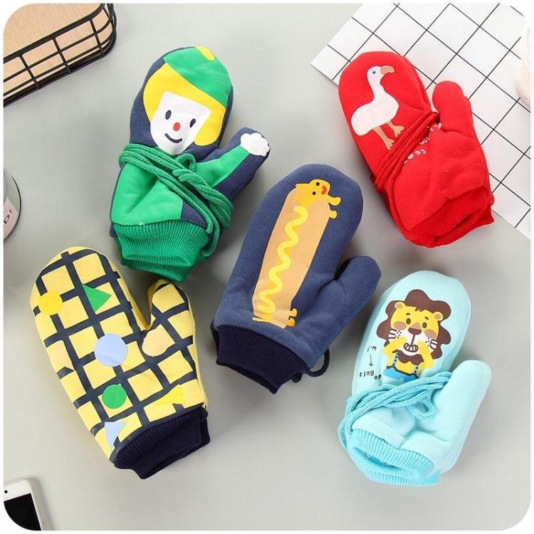 冬季加绒保暖手套批发 卡通原宿日系学生挂脖连指手套图