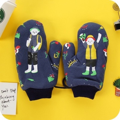冬季加绒保暖手套批发 卡通原宿日系学生挂脖连指手套细节图