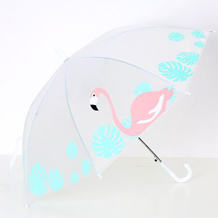包包宝火烈鸟长柄伞 小清新文艺透明雨伞创意卡通男女学生晴雨伞