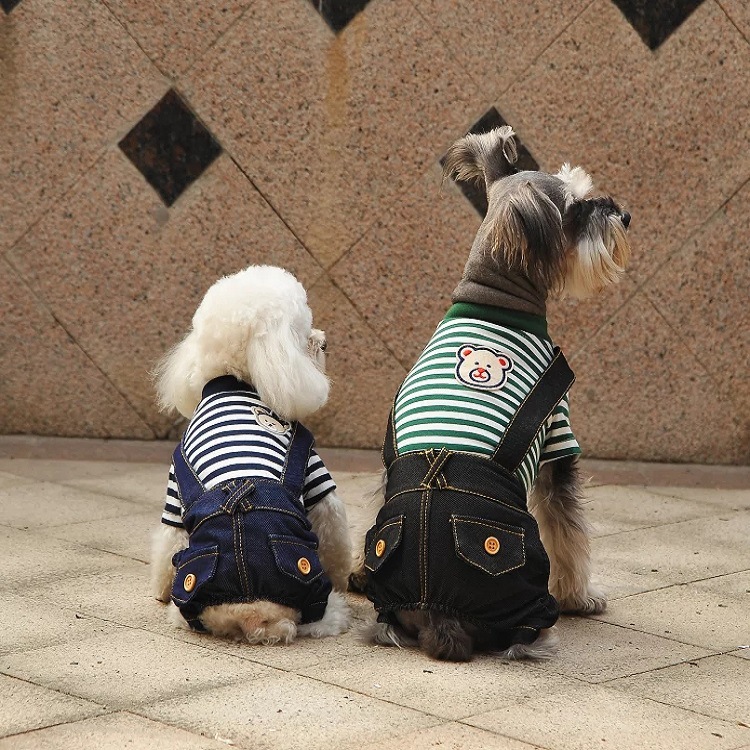 2016CQ Spring/Summer New pet clothing, dog Teddy Bichon, striped bear overalls, four-legged clothes