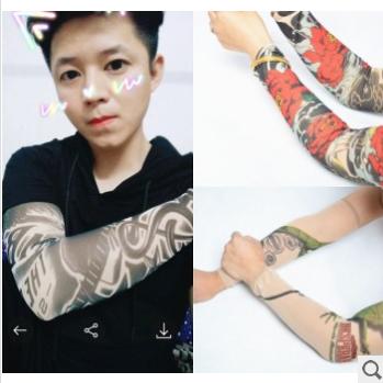 花臂袖刺青无缝防晒手套袖骑行跑男冰丝袖水兵舞纹身袖套细节图