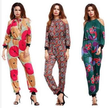 Amazon Fall/winter new casual off-the-shoulder halter jumpsuit geometric pants for women