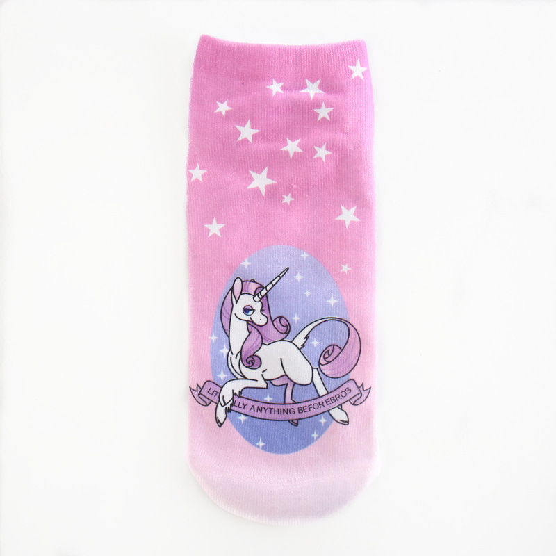 独角兽印花袜unicorn动物表情emoji3D数码印花袜子个性船袜短袜子细节图
