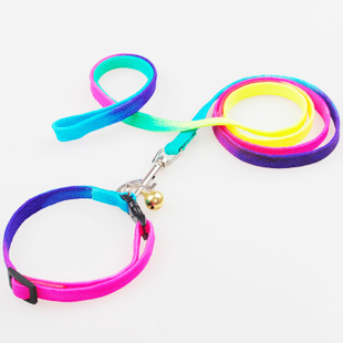 Pet leash, colorful and dazzling collar, bell dog leash, cat leash, seven-color dog chain, universal neck collar for both cats and dogs details Picture