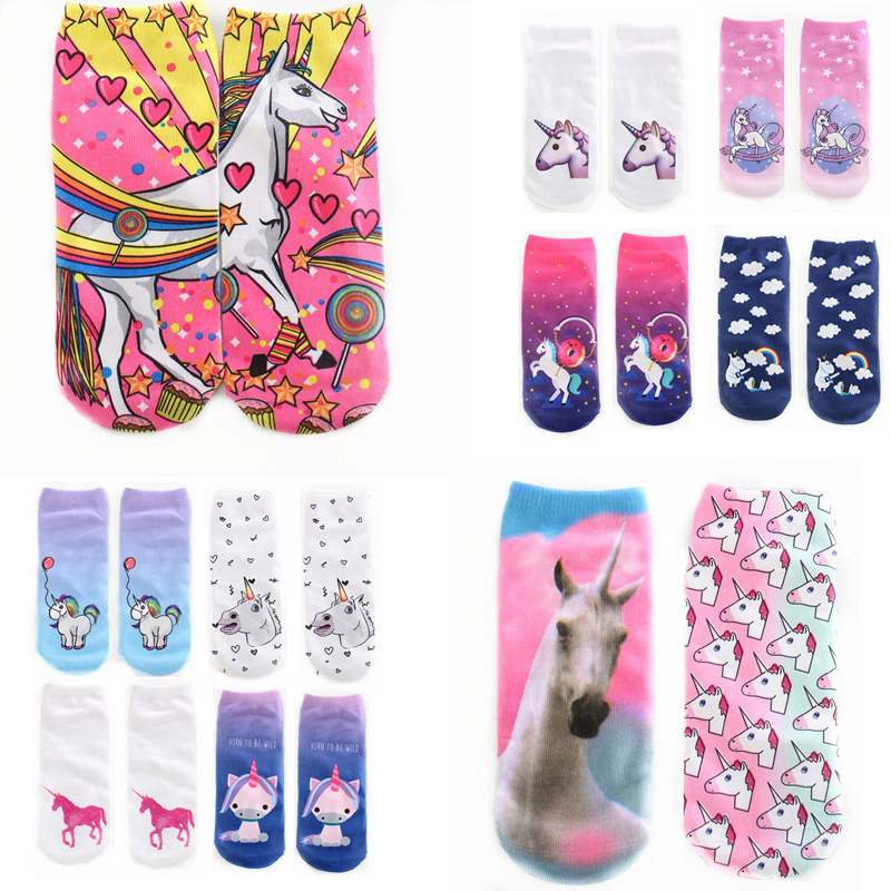 独角兽印花袜unicorn动物表情emoji3D数码印花袜子个性船袜短袜子