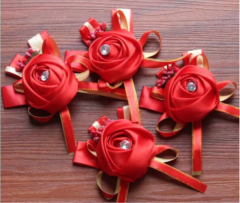 Wholesale of wedding supplies, bride and best man corsages, Korean-style creative simulation hand flower ribbons for weddings details Picture