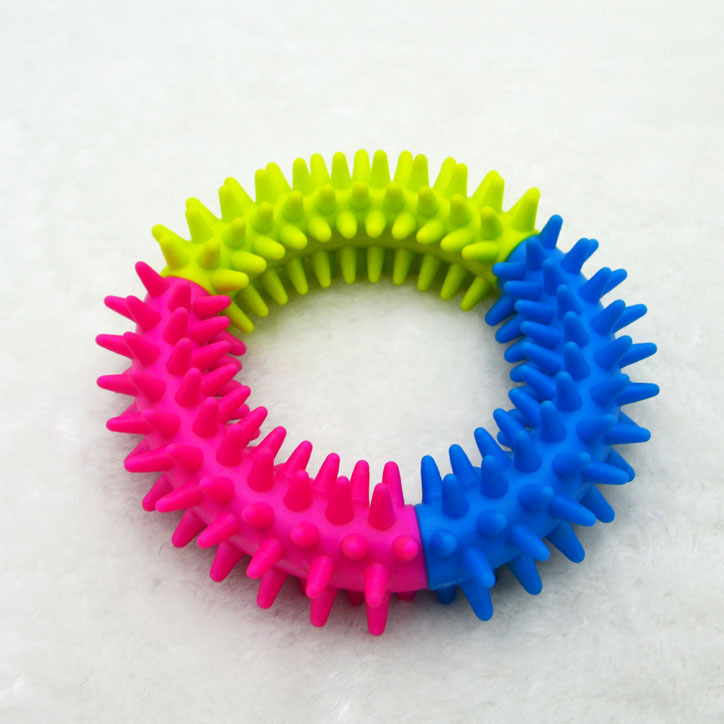 TPR rubber pet supplies, scratch-resistant dog toys, non-toxic and environmentally friendly pet toys, three-color spines, dog teething and biting toys, three-color Specification image