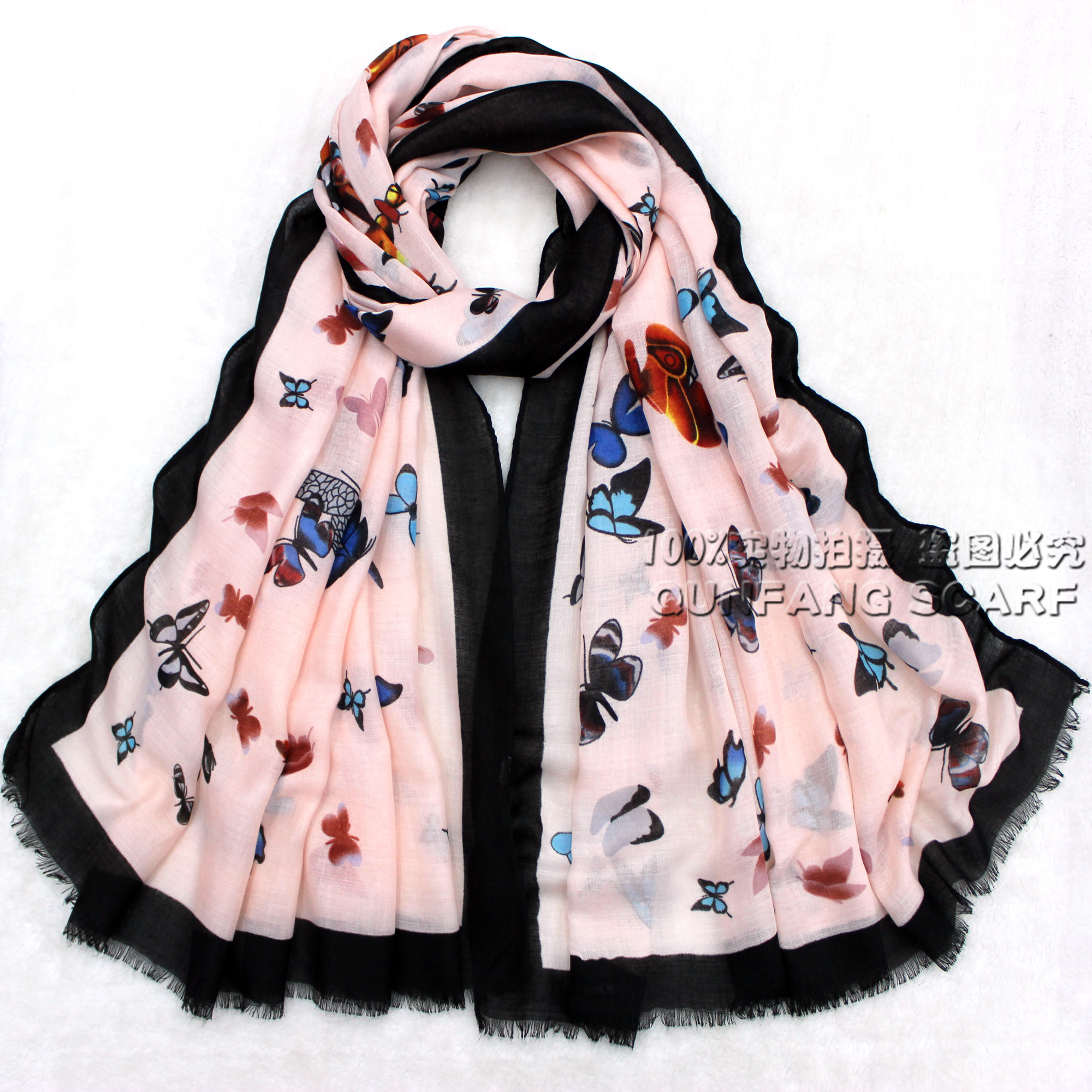 New scarf wholesale rose cotton print scarf colorful butterfly print scarf women's long style scarf
