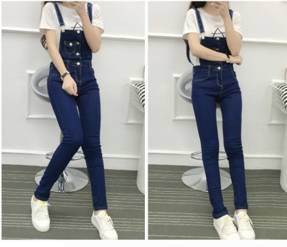 New halter small feet denim overalls for women preppy student casual pants slimming rompers