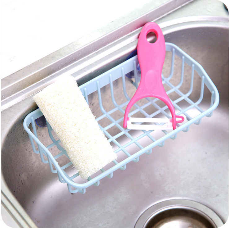 Double suction cup kitchen draining rack, sink, multi-functional dishwashing sponge storage rack, sponge storage rack Application Scenario