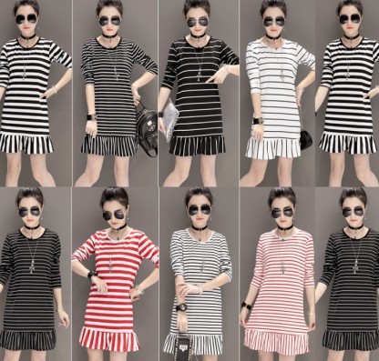 Long sleeve women's striped fishtail dress college style slim dress market night market supply