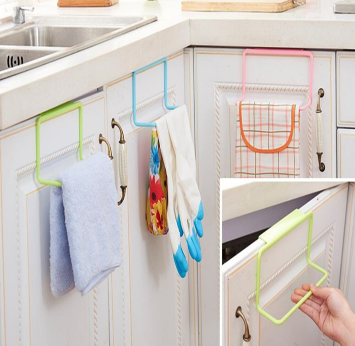 Multi-functional cabinet door back type cloth hook, seamless and nail-free towel rack, kitchen single-pole towel storage hook details Picture