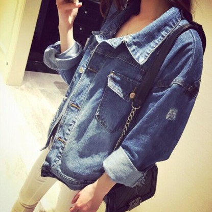 New Dongdaemun top single breasted with loose girl denim jacket Thin denim jacket