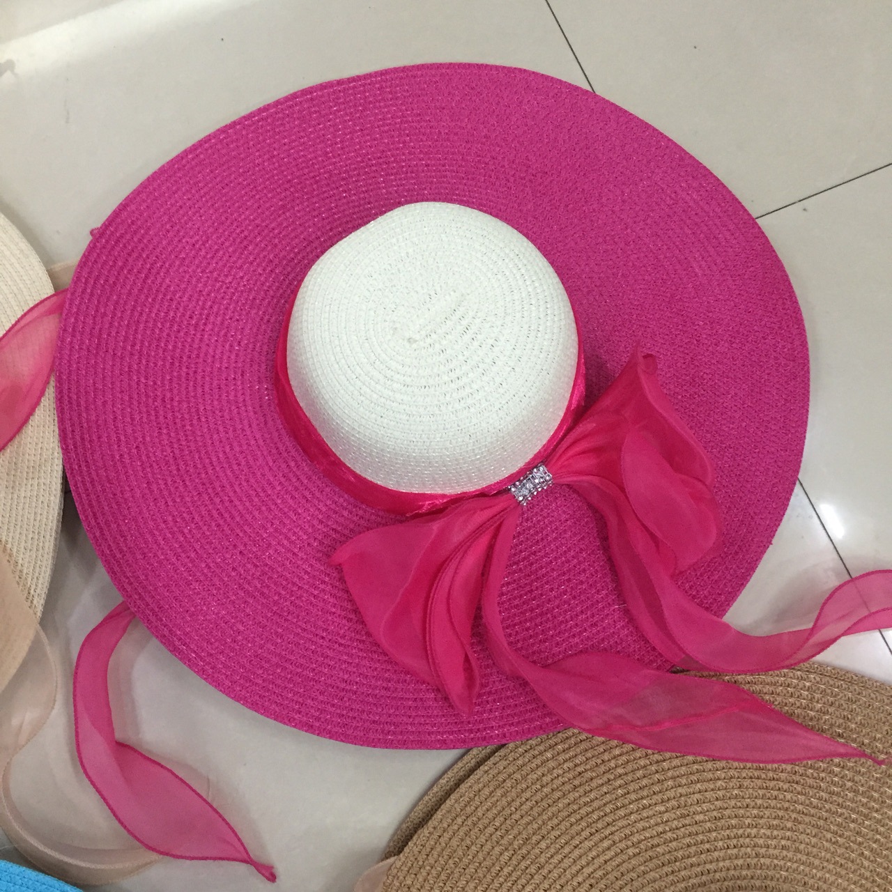 Sun Hat Straw Hat Women's Summer Hat With Large Bow Specification drawing