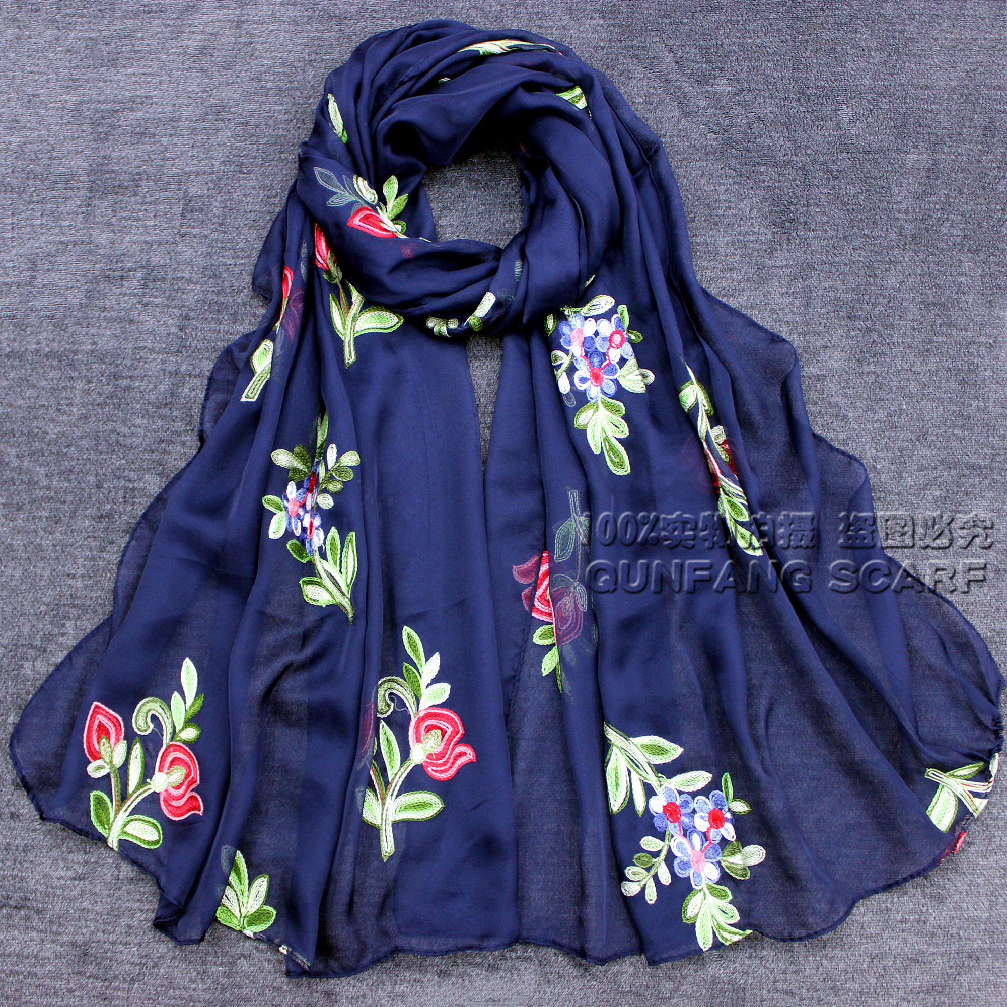New style scarf mimics silk embroidered scarf for ladies thumbnail