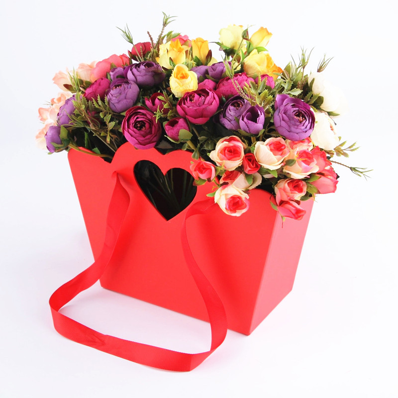 创意心形花篮鲜花盒 白卡纸通用礼盒直销 新款心形鲜花礼盒可定制产品图