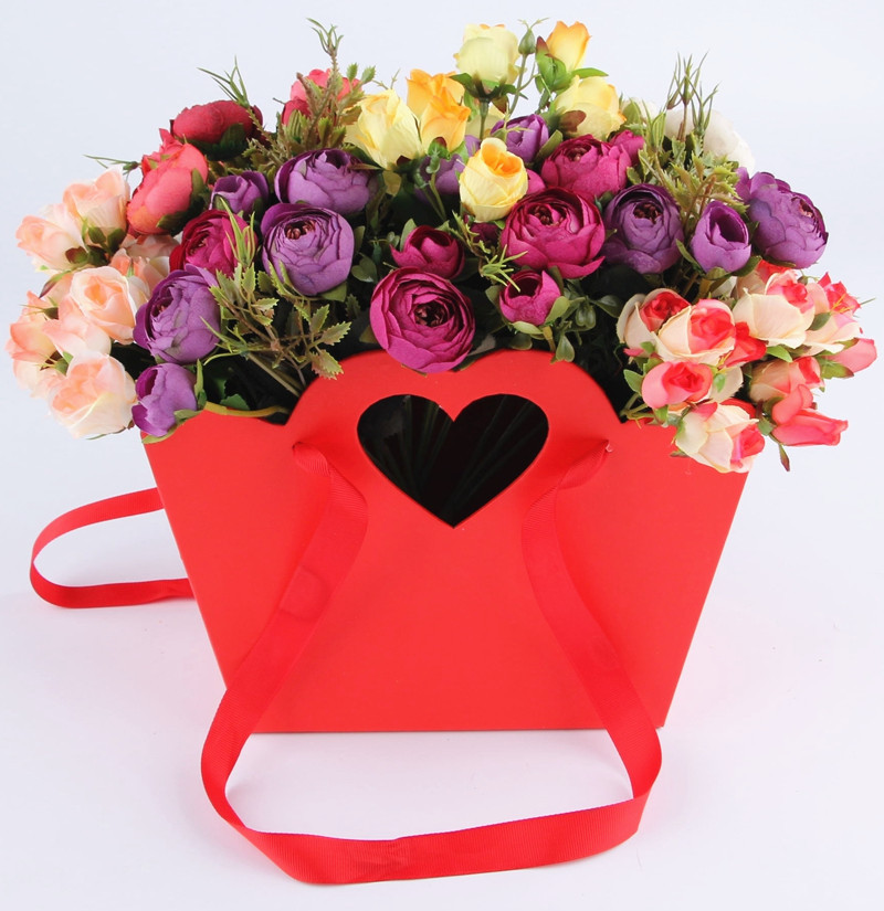 创意心形花篮鲜花盒 白卡纸通用礼盒直销 新款心形鲜花礼盒可定制细节图