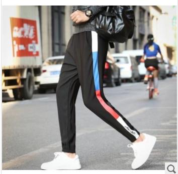New autumn men's sweatpants, European and American contrasting color striped ribbon tapered men's elastic and casual pants Specification image