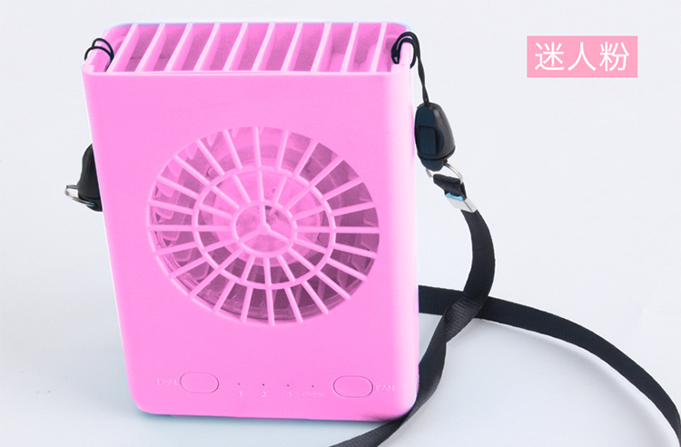 创意可爱挂脖子四方型带夜灯学生外出 玩具卡通便携式充电小风扇产品图