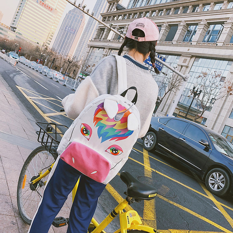 外贸新款个性创意镭射独角兽双肩包撞色喷涂搞怪动物书包背包女