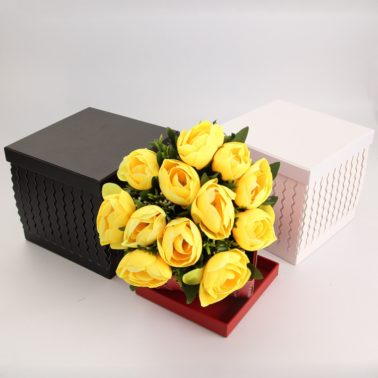 创意立体波纹礼品盒手提正方形三件套鲜花盒抱抱桶 厂家批发定制细节图