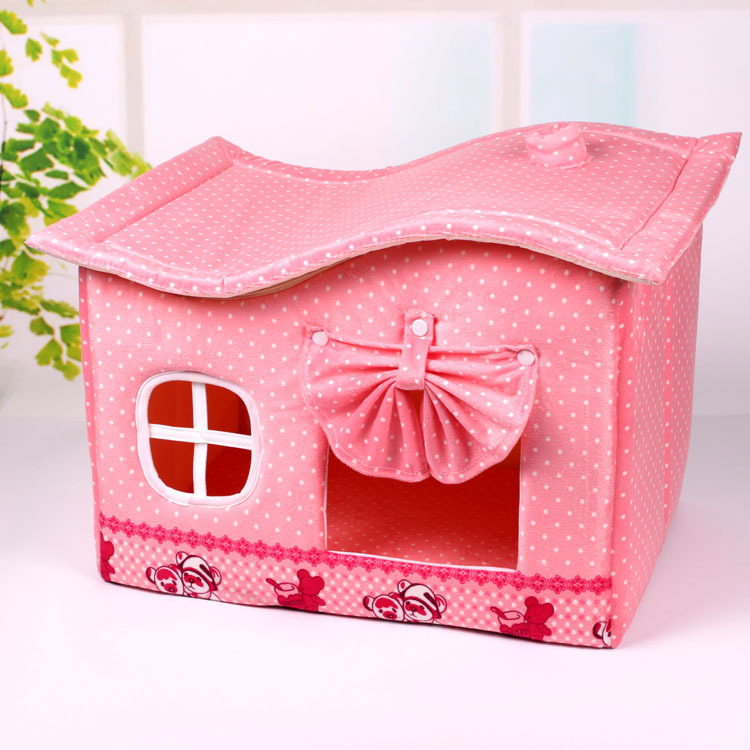 雅贝宠物狗窝 房子狗窝猫窝 门帘波浪房子冬季保暖窝带垫子绒布大窝