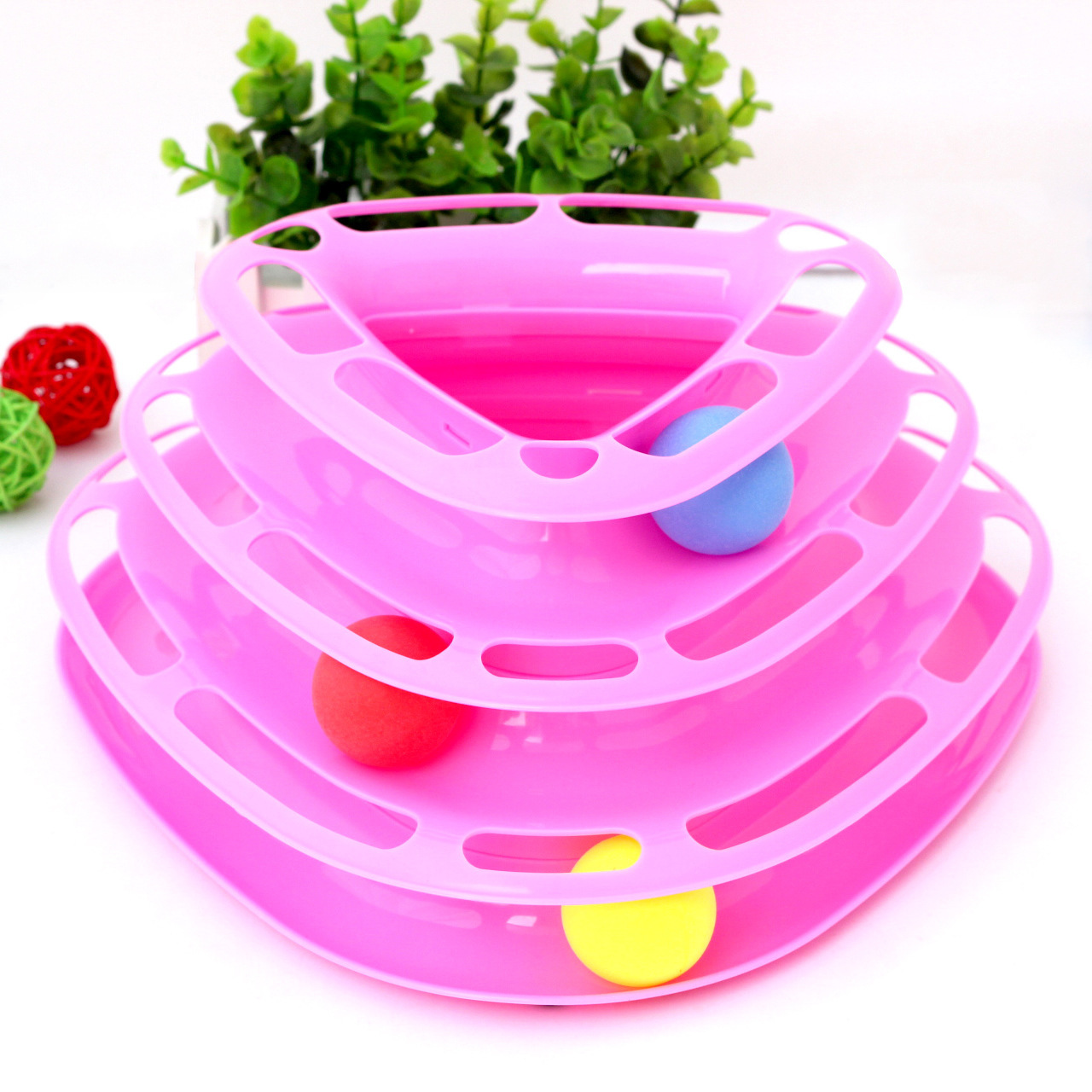 Wholesale of cat educational toys, triangular three-layer play discs, cat toys, cat play turntables, pet supplies
