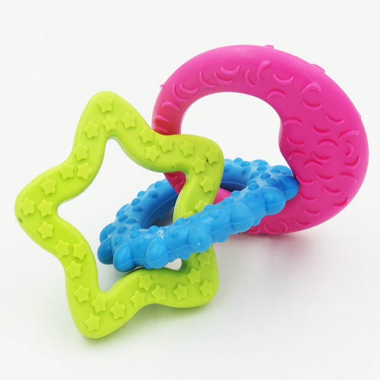 Wholesale pet supplies TPR rubber Sun, Moon and Star three-link toys, chewing and teething cat and dog toys and supplies Specification image