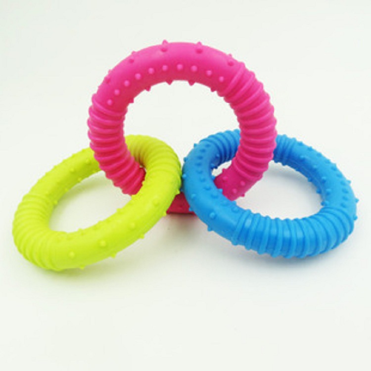 Threaded three-ring three-color TPR rubber pet bite resistant rubber toy, environmentally friendly and non-toxic dog toy products Specification image