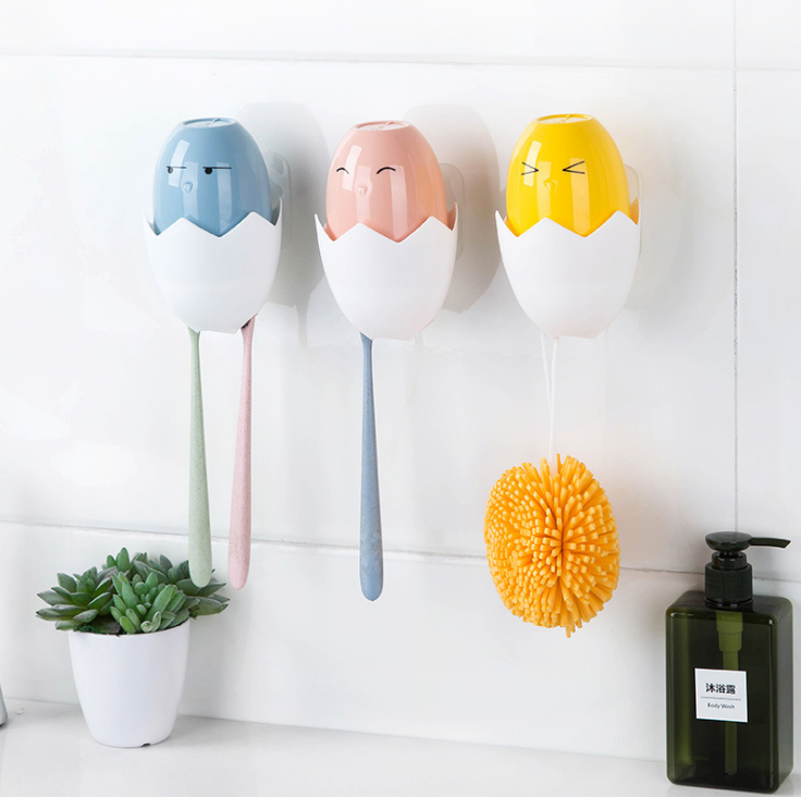 无痕黏贴萌鸡洗漱套装卡通牙刷架组合 可爱漱口杯 小鸡杯子