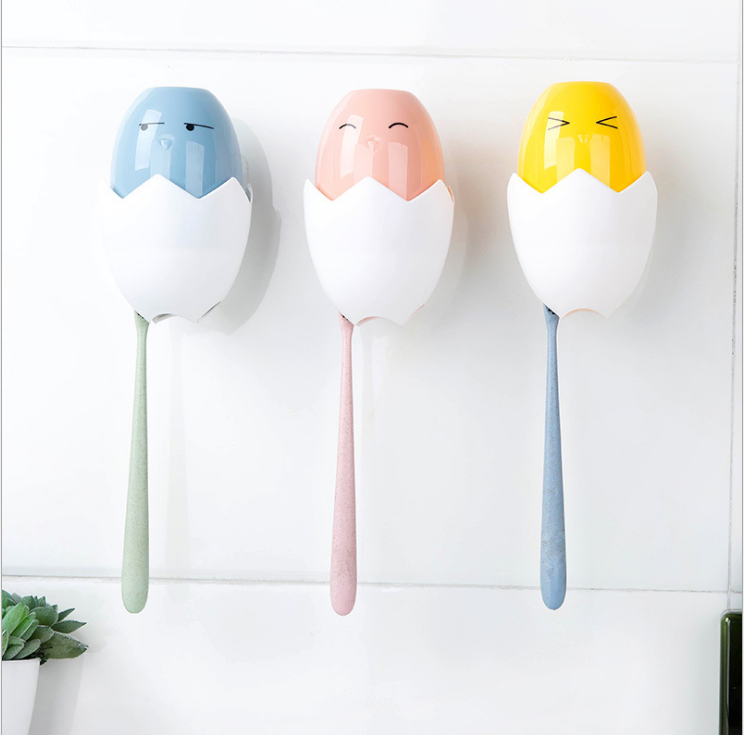 Seamless adhesive cute chicken toiletries set, cartoon toothbrush holder combination, adorable mouthwash cup, chicken cup details Picture