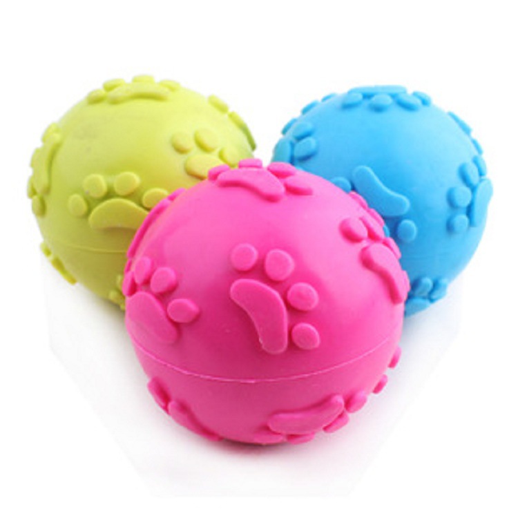 Pet toy TPR sound-emitting rubber hollow footprint ball 6cm Bite sound-emitting toy ball Pet supplies