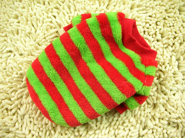 CWQ Pet clothing: Colorful striped round-neck shirt, coral fleece, warm and breathable, mixed in multiple colors Specification image