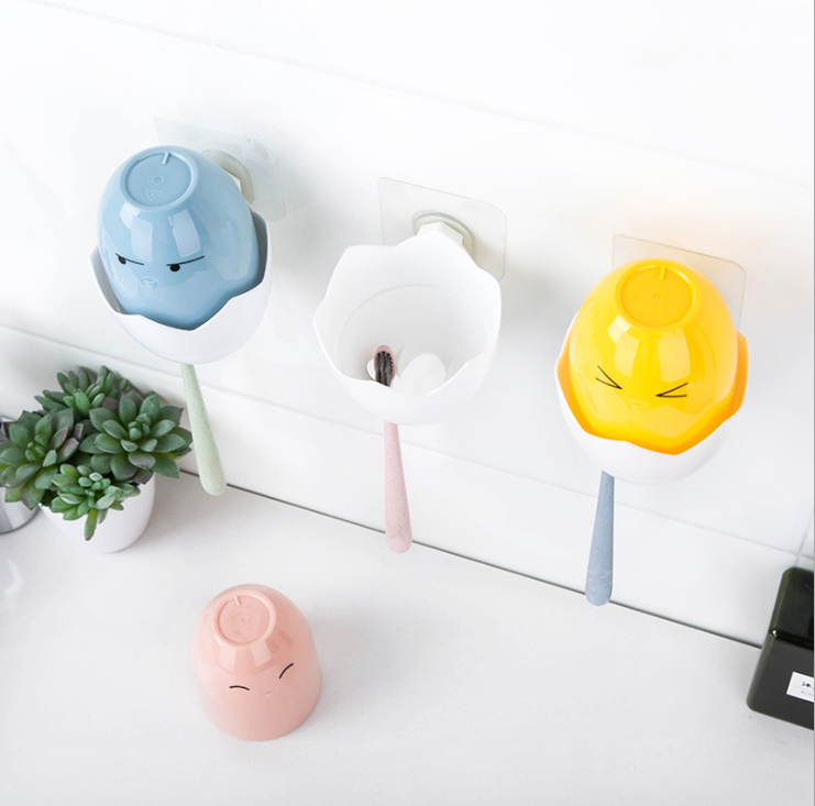 Seamless adhesive cute chicken toiletries set, cartoon toothbrush holder combination, adorable mouthwash cup, chicken cup Specification image