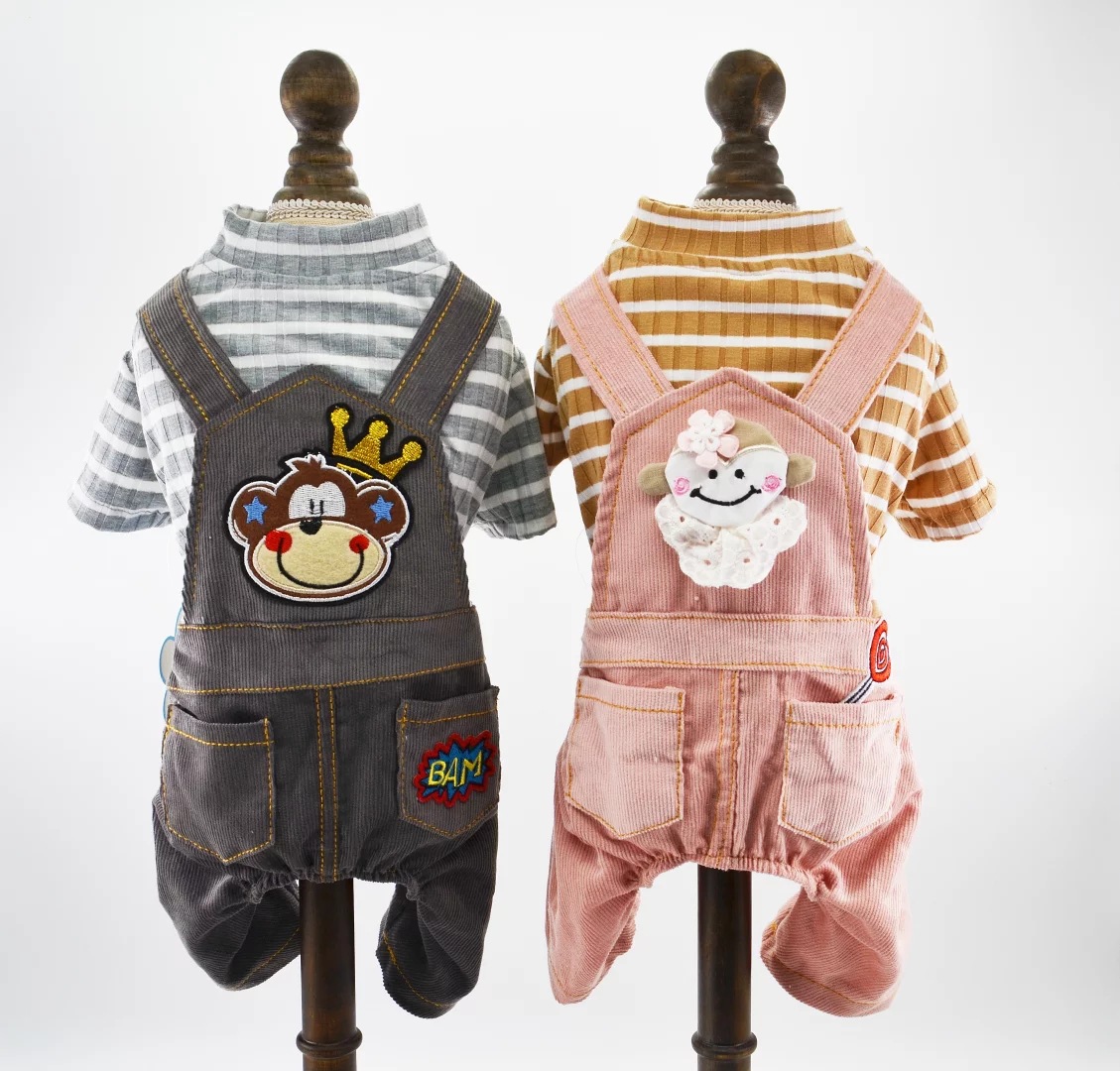 In 2025, Yabei's spring new pet clothing, crown corduroy overalls, four-legged clothes, dog clothing and pet supplies